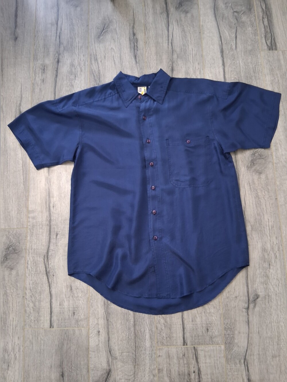 Men's silk Short-Sleeve Button-Up Shirt - Navy